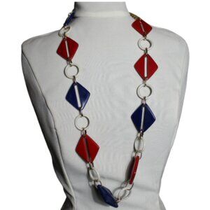 1970s Lucite Vintage Red, White & Blue Necklace Geometric Design